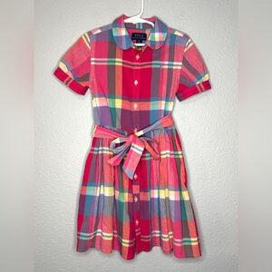 Polo Ralph Lauren Girls Pink Plaid Preppy Belted Shirt Dress 6